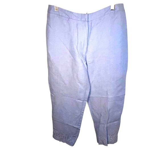Sigrid Olsen ladies 6 linen viscose embroidered sequin hem office dress pants - Picture 2 of 12